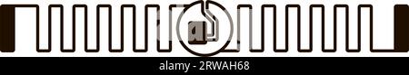 Tag RFID antenna a striscia lunga con microchip semiconduttore. Adesivo RFID flessibile. Illustrazione vettoriale Illustrazione Vettoriale