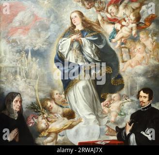 L'Immacolata Concezione della Vergine, con due donatori del pittore barocco spagnolo Juan de Valdes Leal alla National Gallery di Londra, Regno Unito Foto Stock