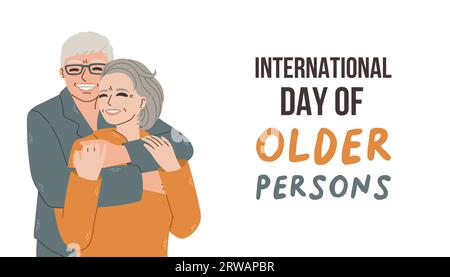 Modello di progettazione della giornata internazionale delle persone anziane. Progettare per striscioni, biglietti d'auguri o stampe. Illustrazione Vettoriale
