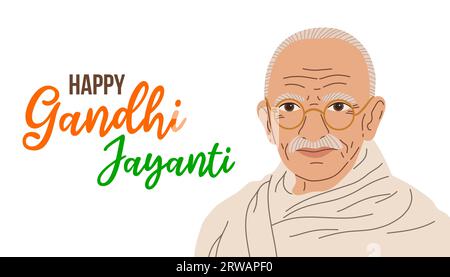 Happy Gandhi Jayanti Vector Illustration. Compleanno di Mohandas Karam Chandra Gandhi. Illustrazione Vettoriale