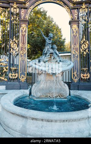 Fontana di Nettuno in Place Stanislas a Nancy, Francia, dipartimento Lorena, cancello dorato Foto Stock