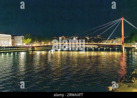 Passerelle du Palais-de-Justice di notte a Lione, Francia. Foto Stock