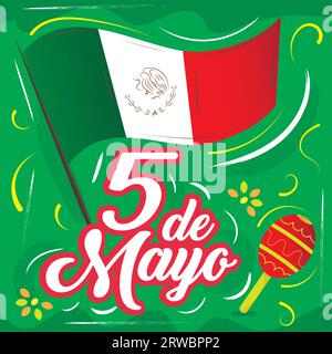 Poster colorato con bandiera del Messico Cinco de mayo Vector Illustrazione Vettoriale