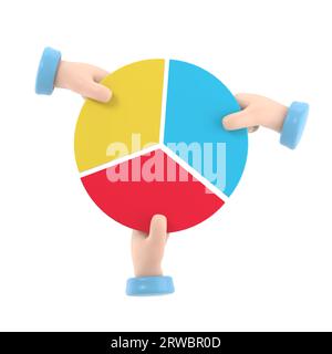 Concetto aziendale relativo alla quota di mercato. Uomo d'affari in competizione con grafico a torta a mano. In competizione. Profitto di azioni finanziarie economiche.illustrazione 3d progettazione piatta Foto Stock