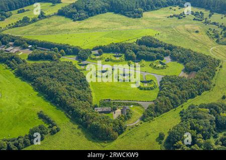 Veduta aerea, base militare di Hengsen, zona di addestramento del luogo, Opherdicke, Holzwickede, Zona della Ruhr, Renania settentrionale-Vestfalia, Germania, DE, ex anti-aircr Foto Stock