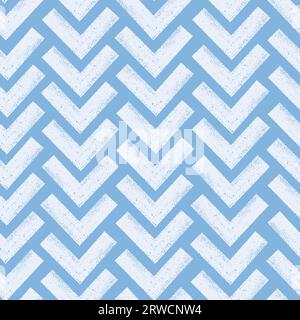 Pennello audace, linee a gesso, pattern parquet senza cuciture. Spina di pesce, chevron su sfondo azzurro. Illustrazione Vettoriale