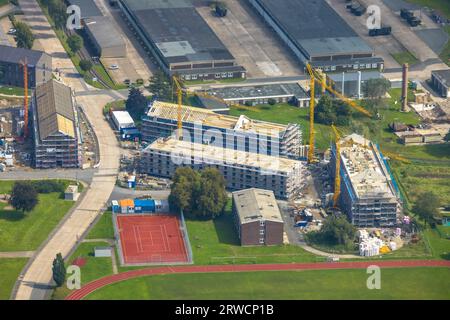 Vista aerea, caserma Glückauf, cantiere, Königsborn, Unna, zona della Ruhr, Renania settentrionale-Vestfalia, Germania, lavori di costruzione, zona edificabile, bui Foto Stock