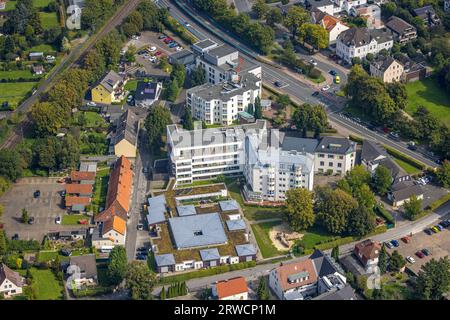 Vista aerea, case LZK, centro pediatrico sociale, centro vita e centro familiare Königsborn, Königsborn, Unna, regione della Ruhr, Renania settentrionale-Vestfalia, Germa Foto Stock