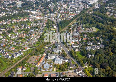 Vista aerea, zona residenziale a Friedrich-Ebert-Straße, case LZK, centro pediatrico sociale, centro vita e centro familiare Königsborn, Königsborn, un Foto Stock