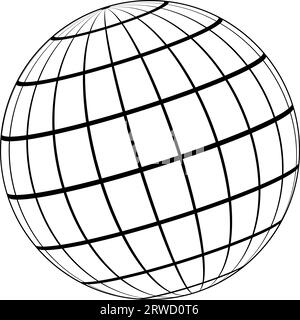 Globo modello 3D Terra pianeta, modello sfera celeste coordinate griglia Illustrazione Vettoriale