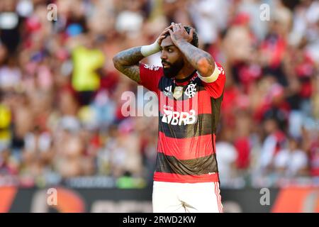 São Paulo (SP), 17 settembre 2023 - Futebol/FLAMENGO-São PAULO - Gabriel Barbosa di Flamengo - partita tra Flamengo e São Paulo, valida per la finale della Coppa del Brasile, tenutasi allo stadio Maracanã, ovest nord a Rio de Janeiro, nel pomeriggio di questa domenica 17. (Foto: Eduardo Carmim/Alamy Live News) Foto Stock