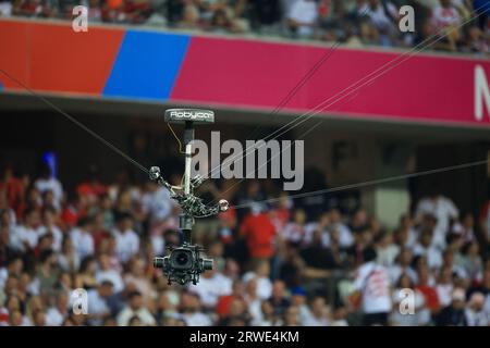 Bella, Francia. 17 settembre 2023. Spider camera durante la partita di Coppa del mondo di rugby tra Inghilterra e Giappone allo Stade de Nice il 17 settembre 2023 a Nizza, in Francia. Foto di Baptiste Paquot/ABACAPRESS.COM credito: Abaca Press/Alamy Live News Foto Stock