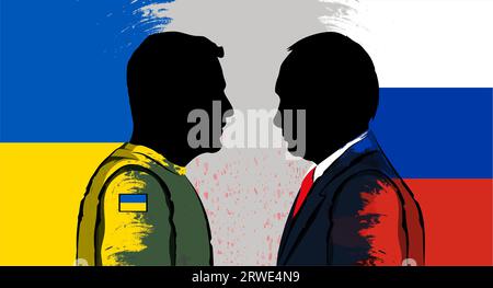 Silhouette del presidente dell'Ucraina Vladimir Zelensky in abiti il colore della bandiera Ucraina, isolato. Foto Stock