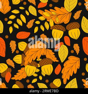 Sfondo autunnale. Motivo floreale senza cuciture con foglie e ghianda. Illustrazione dipinta a mano ad acquerello Foto Stock