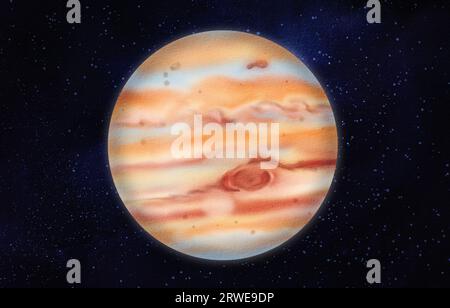 Giove - il quinto pianeta del sistema solare. Cielo stellato notturno. scuole, lezioni di astronomia, copertine per quaderni e diari. Astrologia: Patrono di Foto Stock