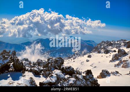 Vista panoramica dalle piste di Sabalan, vulcano in Iran Foto Stock