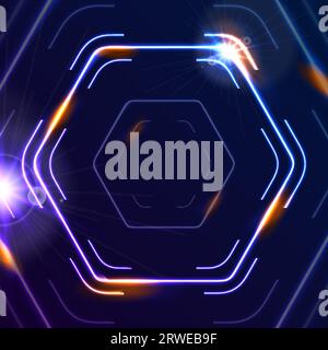 Tecnologia fantascientifica sfondo astratto con esagoni luminosi. Design vettoriale geometrico neon futuristico Illustrazione Vettoriale