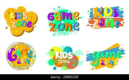 Area giochi per bambini e poster o banner per area giochi Illustrazione Vettoriale