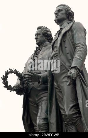 Il monumento Goethe-Schiller è una doppia statua in bronzo dei poeti tedeschi Johann Wolfgang von Goethe e Friedrich von Schiller. Il monumento Foto Stock