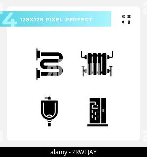 Icone idrauliche in stile glifo 2D pixel Perfect Illustrazione Vettoriale