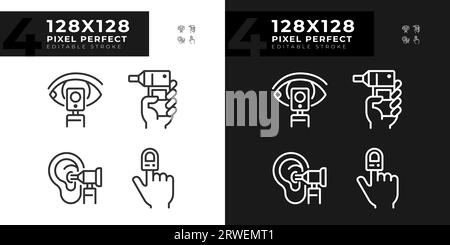 Set di icone lineari pixel Perfect per dispositivi medici per la modalità luce e buio Illustrazione Vettoriale