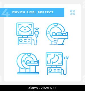 Set di icone vettoriali lineari pixel Perfect Gradient della tecnologia di imaging medicale Illustrazione Vettoriale