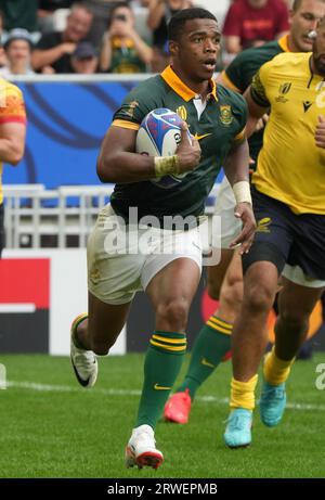 Grant WILLIAMS del Sud Africa durante la Coppa del mondo 2023, partita di rugby a 15 Pool B tra SUDAFRICA e ROMANIA il 17 settembre 2023 al Matmut Atlantique di Bordeaux , Francia - foto Laurent Lairys / DPPI Foto Stock