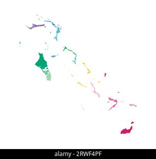 Illustrazione vettoriale isolata della mappa amministrativa semplificata delle Bahamas. Confini delle regioni. Silhouette multicolore. Illustrazione Vettoriale
