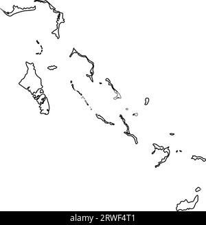 Icona di illustrazione vettoriale isolata con linea nera della mappa semplificata delle Bahamas. Illustrazione Vettoriale