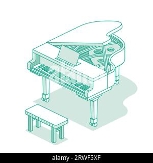 Pianoforte isometrico. Illustrazione vettoriale. Oggetto musicale isolato su sfondo bianco. Icona profilo. Illustrazione Vettoriale