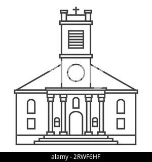 Icona del profilo dell'edificio della cattedrale. Firma in stile lineare. Chiesa cristiana. Illustrazione vettoriale. Illustrazione Vettoriale