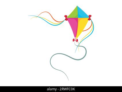 Design piatto vettoriale colorato Kite isolato su sfondo bianco Illustrazione Vettoriale