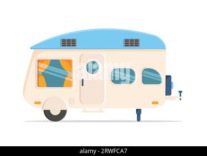 Auto da campeggio con design piatto. Caravan per illustrazione vettoriale mobile isolato su sfondo bianco Illustrazione Vettoriale