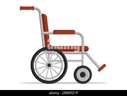 Sedia a rotelle Medical Tool Disability Invalid Medicine Person Equipment Vector Flat Design isolato su sfondo bianco Illustrazione Vettoriale