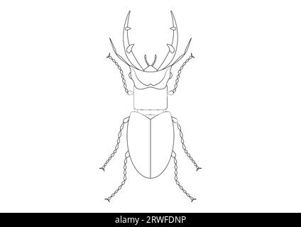 Black and White Giant Stag Beetle Clipart. Pagina da colorare di uno scarabeo gigante Illustrazione Vettoriale