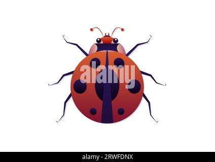 Ladybug Vector Art in stile piatto. Ladybug Clipart isolato su sfondo bianco Illustrazione Vettoriale