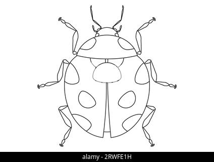 Colorazione pagina di un vettore di carattere cartoni animati di coccinella Illustrazione Vettoriale