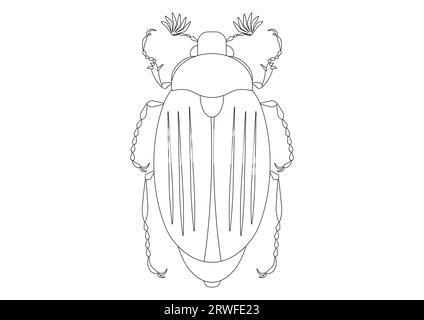 May Beetle Clipart Vector in bianco e nero isolato su sfondo bianco. Colorazione della pagina di un May Beetle Illustrazione Vettoriale
