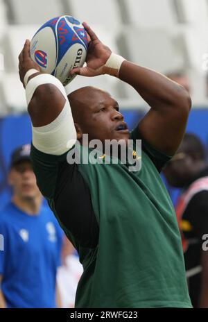 Bongi MBONAMBI del Sud Africa durante la Coppa del mondo 2023, partita di rugby a 15 Pool B tra SUDAFRICA e ROMANIA il 17 settembre 2023 al Matmut Atlantique di Bordeaux , Francia Foto Stock