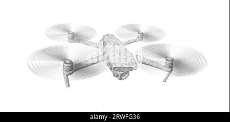 Drone. Drone 3d astratto isolato su bianco. Tecnologia militare, monitoraggio aereo Illustrazione Vettoriale