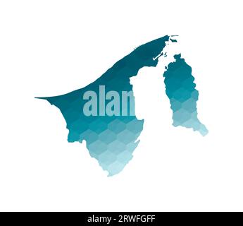 Icona di illustrazione vettoriale isolata con silhouette blu semplificata della mappa Brunei. Stile geometrico poligonale. Sfondo bianco. Illustrazione Vettoriale