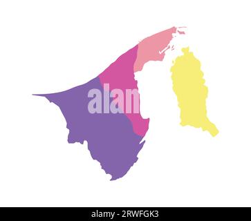 Illustrazione vettoriale isolata della mappa amministrativa semplificata del Brunei. Confini delle regioni. Silhouette multicolore. Illustrazione Vettoriale