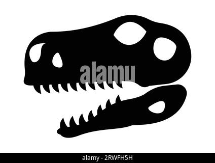 Testa di dinosauro cranio silhouette fossile vettore isolato su sfondo bianco Illustrazione Vettoriale