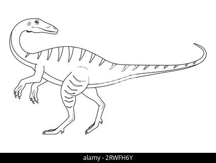 Black and White Coelophysis Dinosaur Cartoon Character Vector. Colorazione pagina di un dinosauro coelofisi Illustrazione Vettoriale