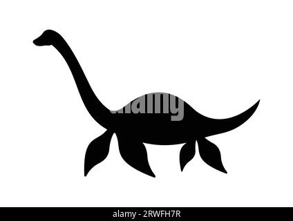 Elasmosaurus Dinosaur silhouette Vector isolato su sfondo bianco Illustrazione Vettoriale