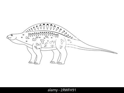 Lotosaurus bianco e nero Dinosaur Cartoon Character Vector. Pagina colorante di un dinosauro Lotosaurus Illustrazione Vettoriale