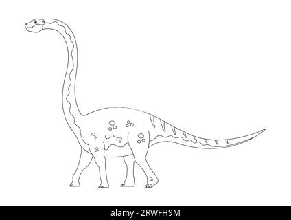 Omeisaurus bianco e nero Dinosaur Cartoon Character Vector. Pagina colorante di un dinosauro Omeisaurus Illustrazione Vettoriale