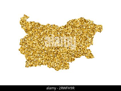 Illustrazione vettoriale isolata con mappa semplificata della Bulgaria. Decorato con una texture glitter dorata brillante. Decorazioni natalizie e di Capodanno Illustrazione Vettoriale