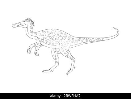 Baryonyx Dinosaur Cartoon Cartoon Vector bianco e nero. Colorazione pagina di un dinosauro Baryonyx Illustrazione Vettoriale