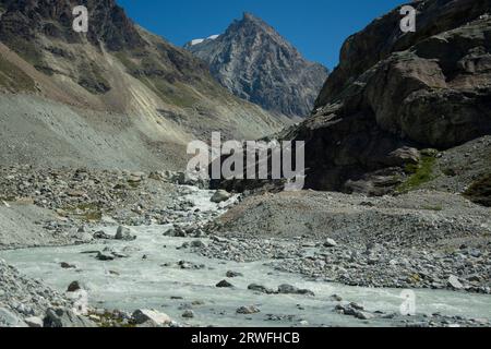 DAS Vorfeld des Brenay-Gletschers, geschützte Auenlandschaft im Walliser Val de Bagnes Foto Stock